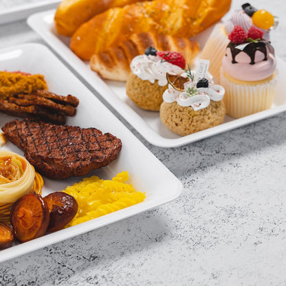 6-Pack 14" x 9" Clear Large Plastic Serving Trays, Reusable Serving Platters for Dessert, Fruit, Snacks, Cookies, Heavy Duty Food Serving Tray for Kitchen, Party