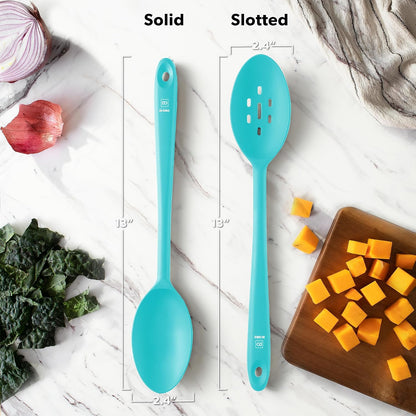 DI ORO Silicone Spoons for Cooking - Large Kitchen Spoons for Mixing, Serving, & Stirring - 600°F Heat-Resistant Non Stick Utensils – Big Solid & Slotted - Dishwasher Safe (2pc, Black)