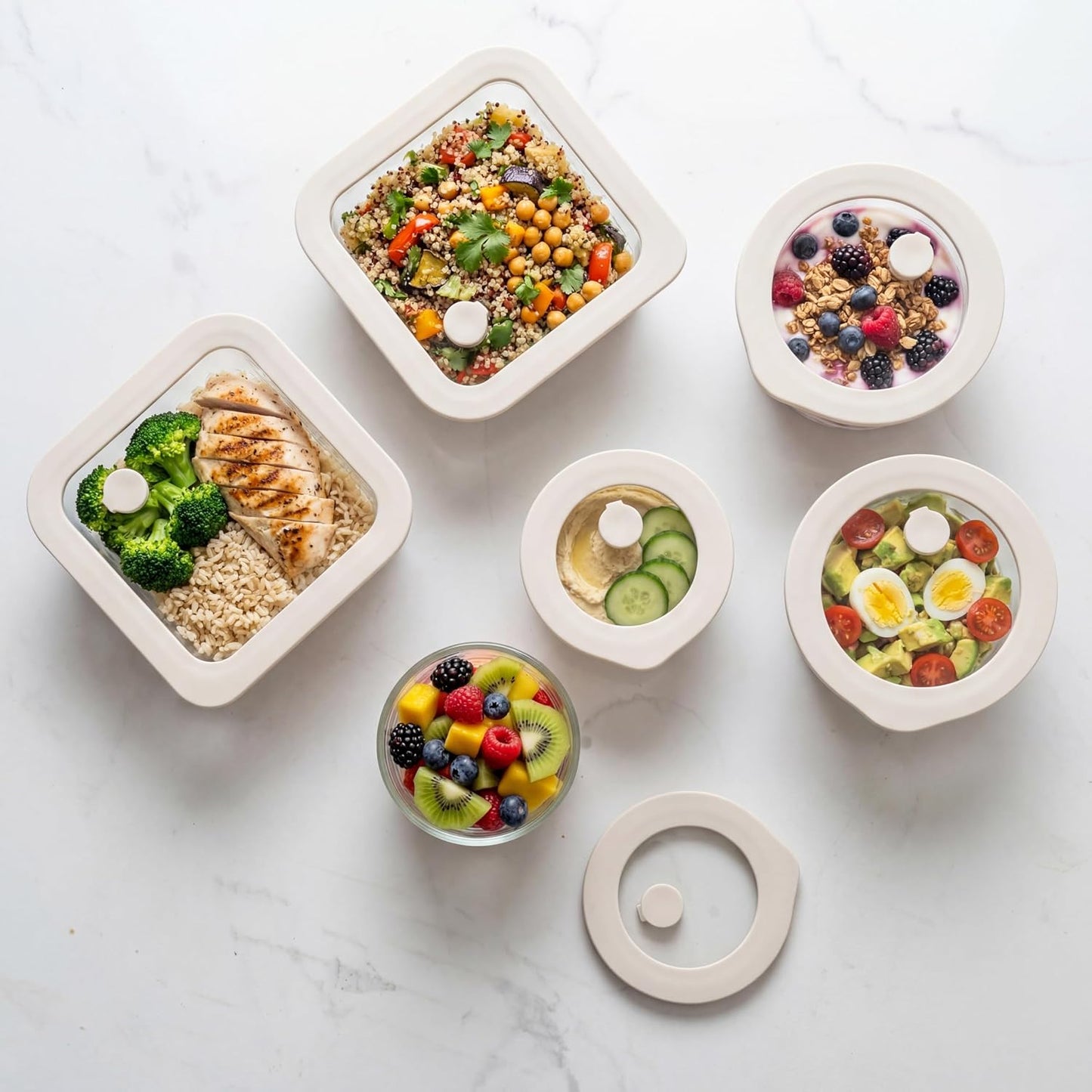 Urban Green Glass Food Container Set with Glass Lid, 3 Pack, Food Storage Containers Set, Airtight, LeakProof, 100% Plastic Free, Meal Prep Containers (White Color)