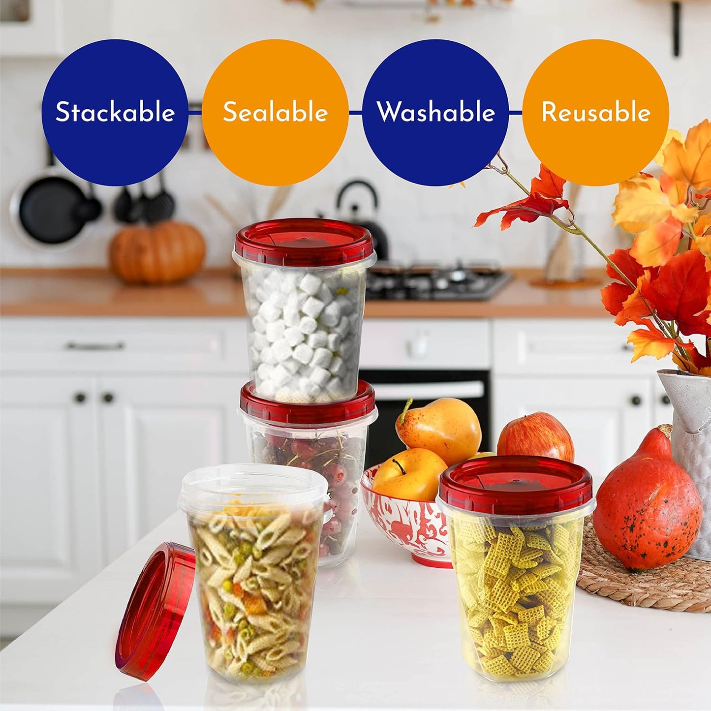 Soup Freezer Food Storage Containers With Screw On Lids [16 Oz -10 Pack] Reusable Plastic Container leak proof, Airtight, Stackable, Microwave Safe BPA Free