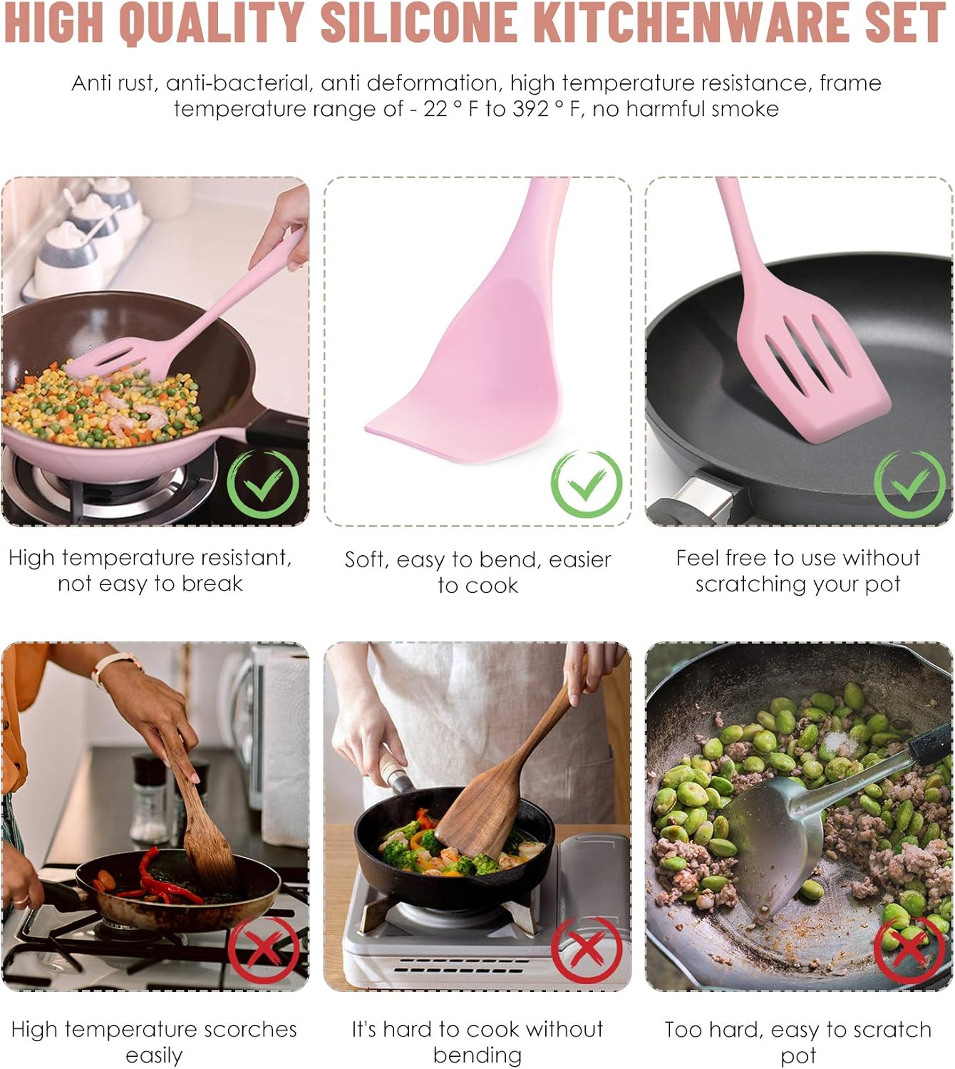 Kitchen Utensils Set-12 Pieces Silicone Cooking Utensils Set (Dishwasher Safe) 392°F Heat Resistant Spatula Set,Kitchen Utensil Set for Nonstick Cookware,Best Kitchen Tools with Holder