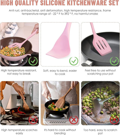 Kitchen Utensils Set-12 Pieces Silicone Cooking Utensils Set (Dishwasher Safe) 392°F Heat Resistant Spatula Set,Kitchen Utensil Set for Nonstick Cookware,Best Kitchen Tools with Holder