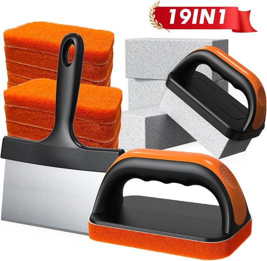 19 in 1 Griddle Cleaning Kit for Blackstone Accessories, Flat Top Grill Cleaning Kit w/Griddle Scraper, 4 Grill Stone, Griddle Brush Easy to Remove Stain - 5060