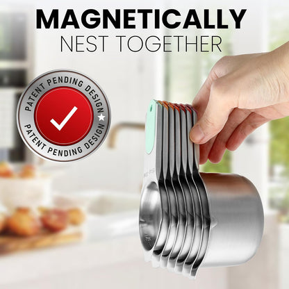Spring Chef Stainless Steel Measuring Cups Set of 7 with Pour Spout - Nesting Kitchen Tools with Easy Read Markings to Measure Dry or Liquid Ingredients - Metal Measuring Cups for Baking & Cooking