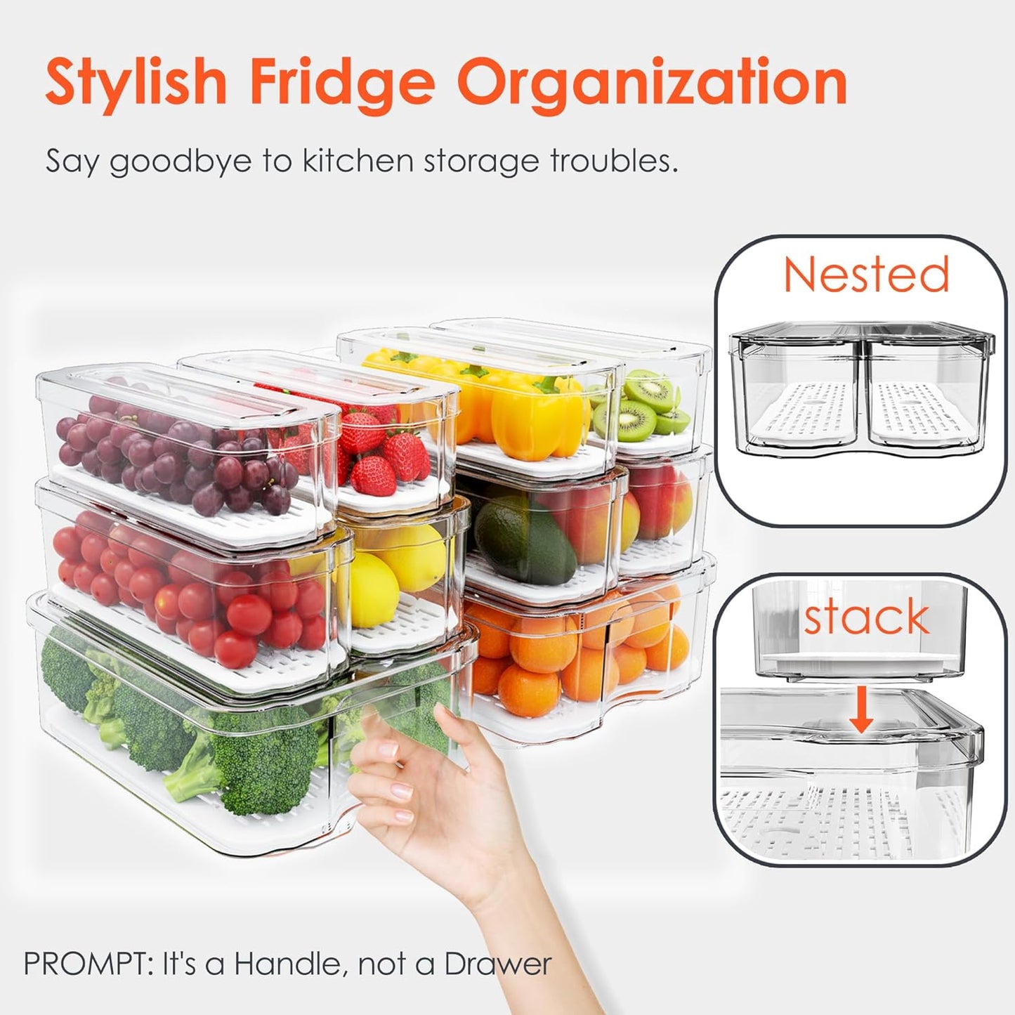 SMRCAD Fridge Organizers and Storage, 6 Pack Clear Freezer Organizer Bins with Lids for Kitchen, Pantry, Refrigerator, Food, Fruit, Vegetable Storage
