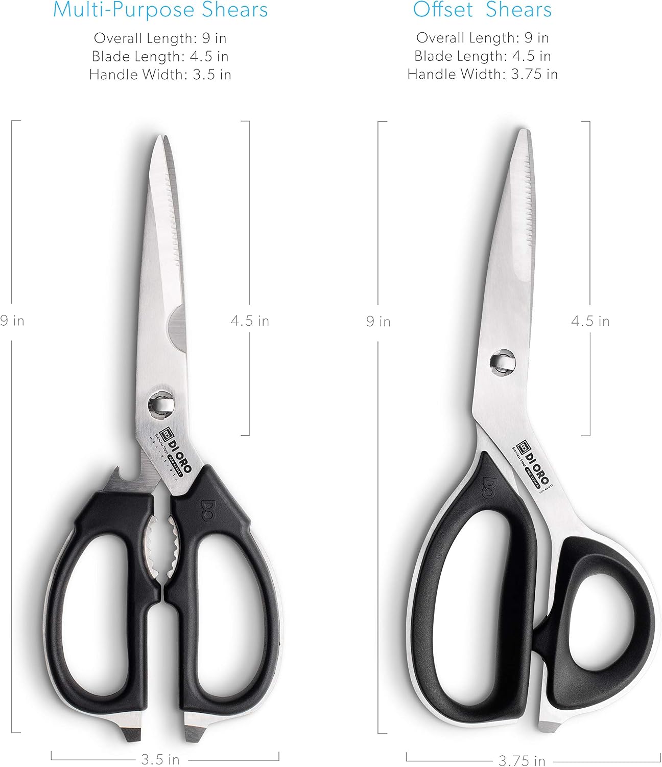 DI ORO Heavy Duty Kitchen Shears - All Purpose - Sharp Scissors for Food, Meat, & Herbs - Stainless Steel Kitchen Shears Heavy Duty & Dishwasher Safe - Bone Cutting Scissors