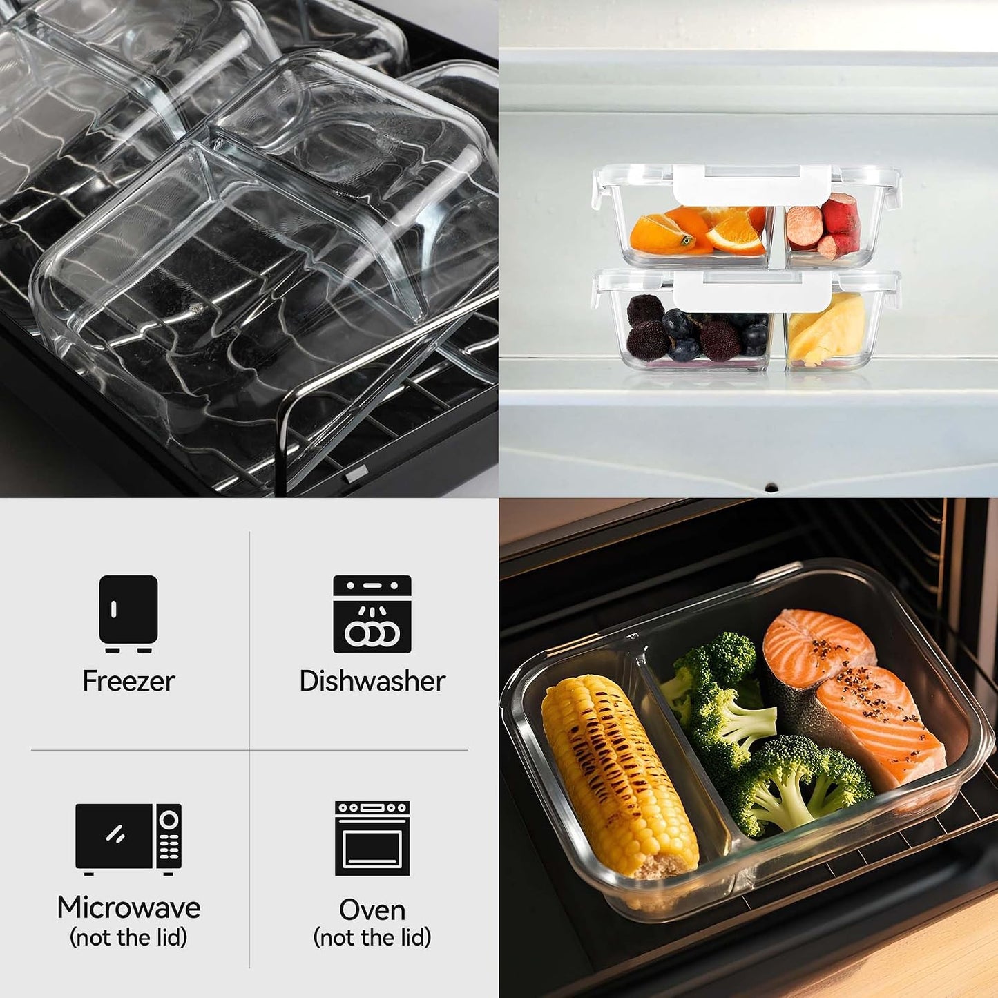 BAYZZ Glass Food Storage Containers, 5 Pack 35 Oz Glass Meal Prep Containers, Lunch Boxes with Airtight BPA-Free Lids, Microwave, Freezer and Dishwasher Safe