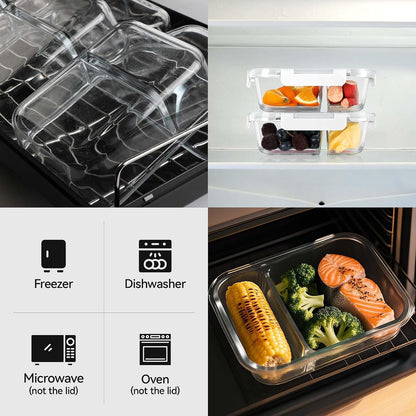 BAYZZ Glass Food Storage Containers, 5 Pack 35 Oz Glass Meal Prep Containers, Lunch Boxes with Airtight BPA-Free Lids, Microwave, Freezer and Dishwasher Safe