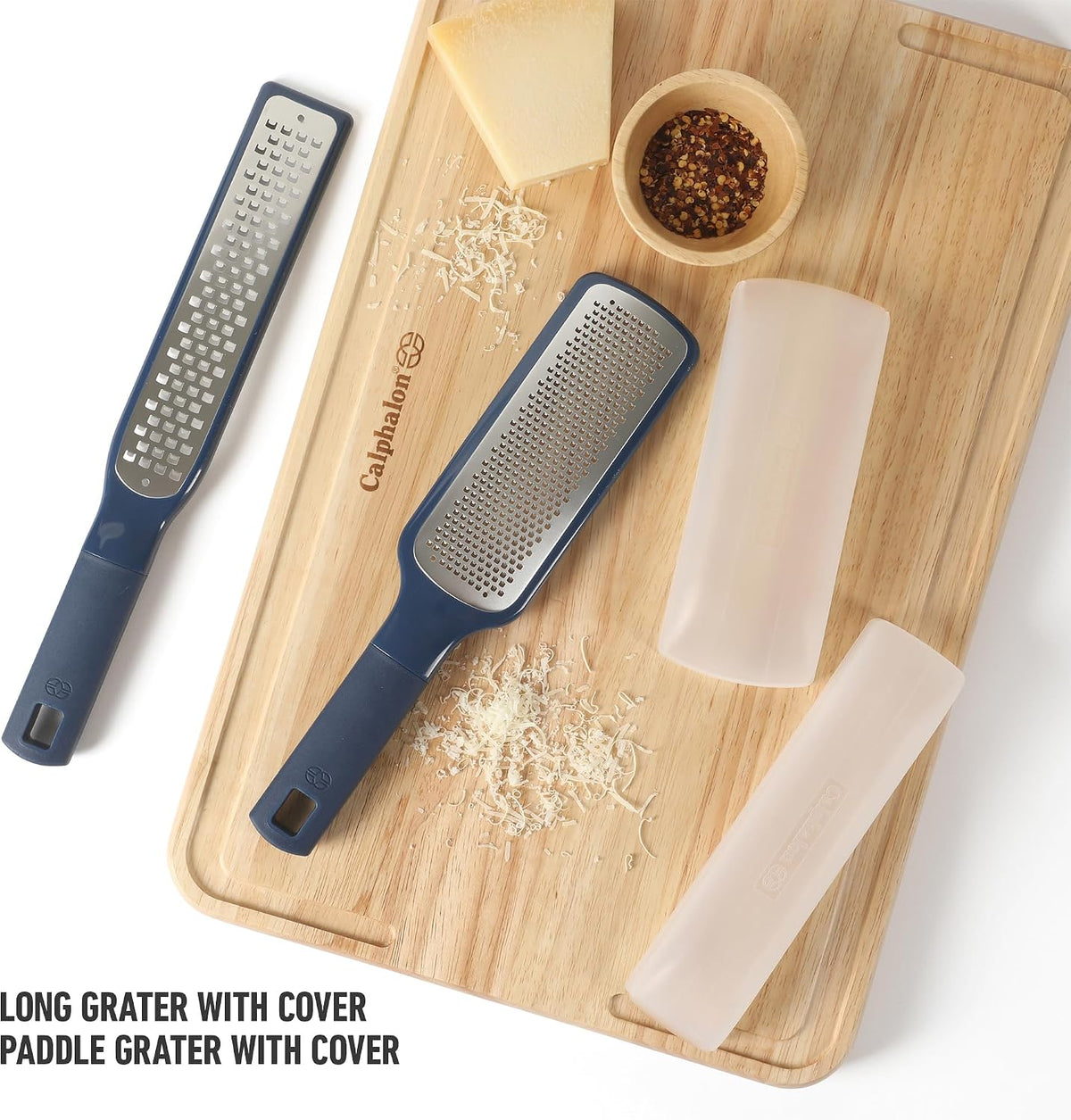 Calphalon Edge Lemon Zester, Stainless Steel Fine Citrus Grater for Lemon, Garlic & Ginger, Handheld Kitchen Zester with Protective Cover & Ergonomic Handle, Taupe