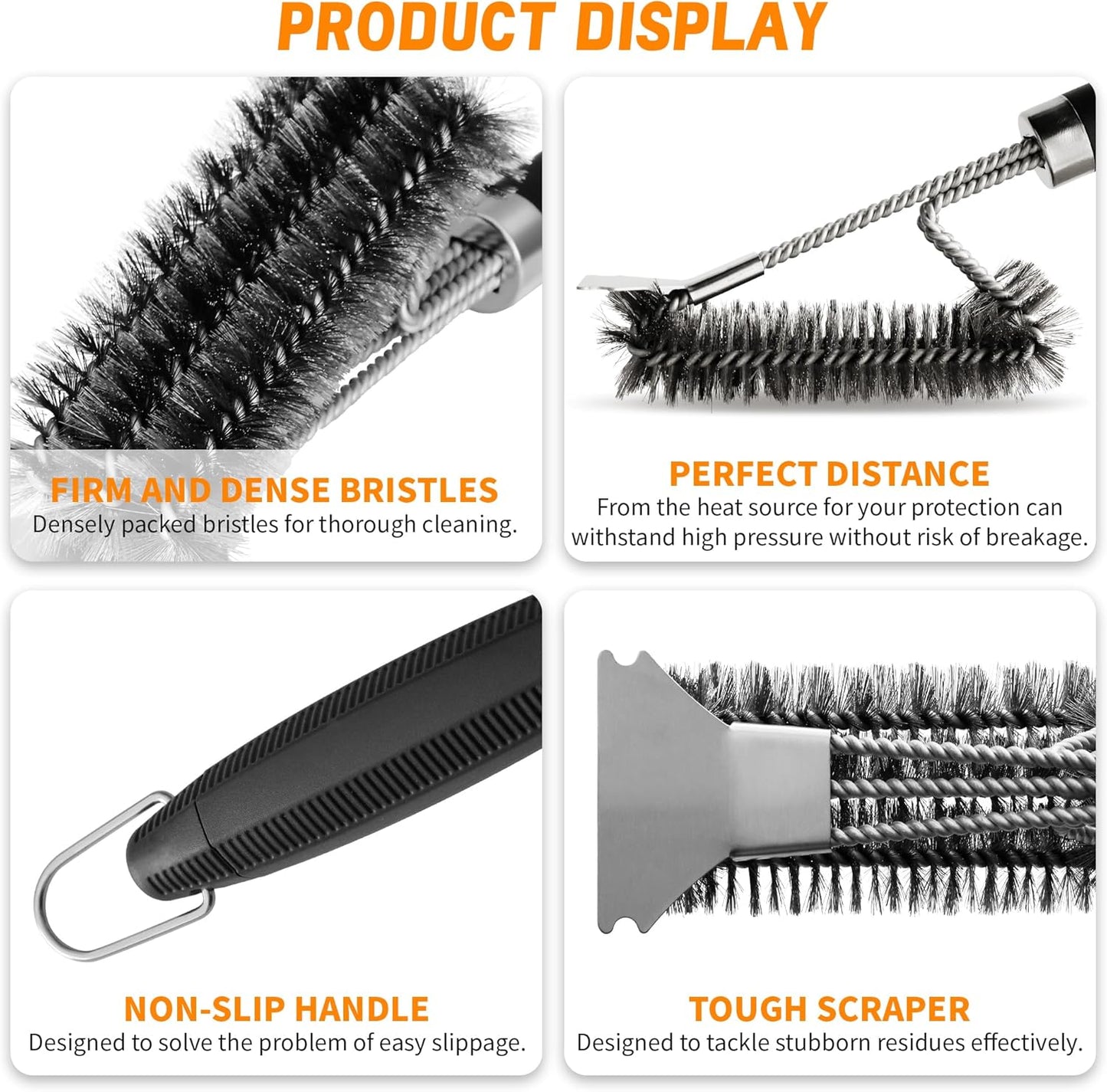 Grill Brush Bristle Free with Scraper, 22" Steam Grill Brush for Outdoor Grill, Replaceable Cleaning Head, Grill Cleaner for Cast Iron/Stainless Steel Grates - Green
