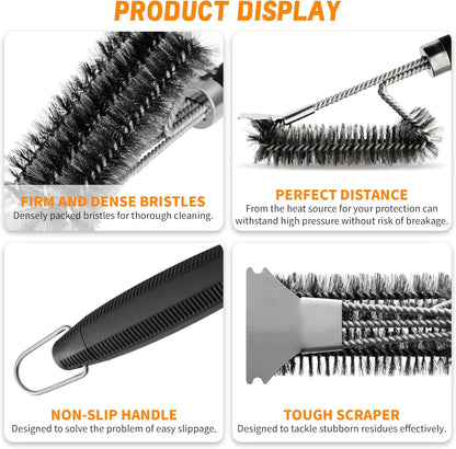 Grill Brush Bristle Free with Scraper, 22" Steam Grill Brush for Outdoor Grill, Replaceable Cleaning Head, Grill Cleaner for Cast Iron/Stainless Steel Grates - Green