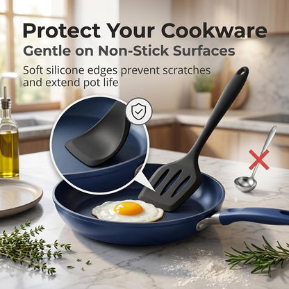 LIANYU Non-Toxic Silicone Kitchen Utensils Set, 8 Piece Non-Scratch Cooking Spoons & Spatulas, Stainless Steel Core, Heat Resistant & Dishwasher Safe, Khaki