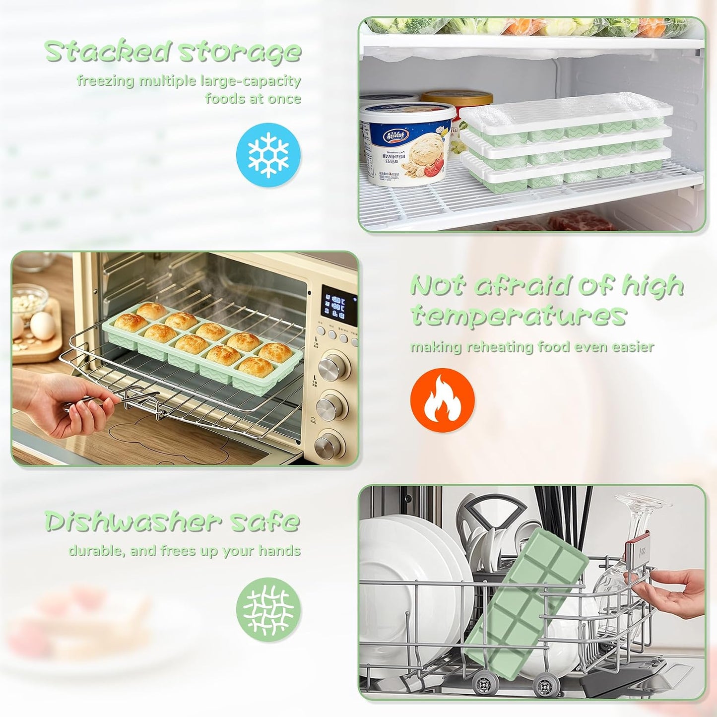 3-Pack Silicone Freezer Trays with Lid,2 Large 2-Cup(500ml)&4 Medium 1-Cup(250ml)&6 Small 1/2-Cup(125ml) Soup Freezer Container Molds,Ice Cube Tray For Meal Prep&Freezing Soup,Stews,Sauces