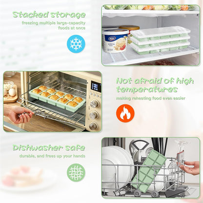 3-Pack Silicone Freezer Trays with Lid,2 Large 2-Cup(500ml)&4 Medium 1-Cup(250ml)&6 Small 1/2-Cup(125ml) Soup Freezer Container Molds,Ice Cube Tray For Meal Prep&Freezing Soup,Stews,Sauces