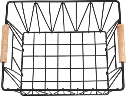 Amazon Basics Stackable Rectangular Wire Storage Baskets for Closet Organization, Set of 3, Multipurpose Home Organizer, Black