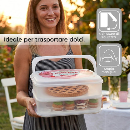 Snips Cupcake Holder 14 Litres White | Double Decorated Container with Double Tray | Made in Italy | BPA-Free