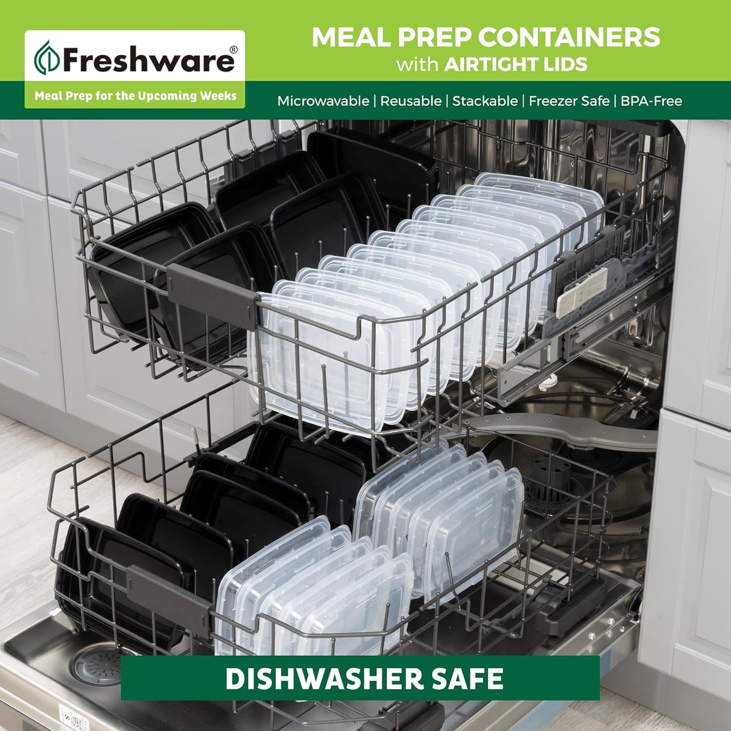 Freshware Meal Prep Containers 1 Compartment Food Storage Containers with Lids, Bento Box, BPA Free, Stackable, Microwave/Dishwasher/Freezer Safe (28 oz), 50 Count (Pack of 1)