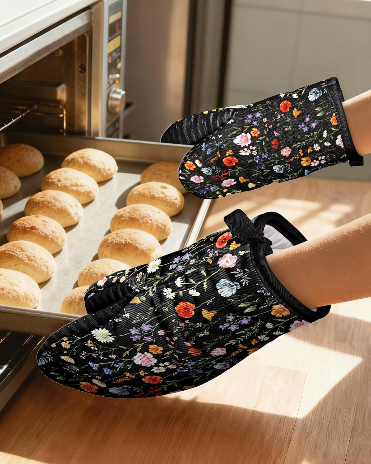 100% Thick Cotton Mini Oven Mitts Silicone Grip Lemon & Birds