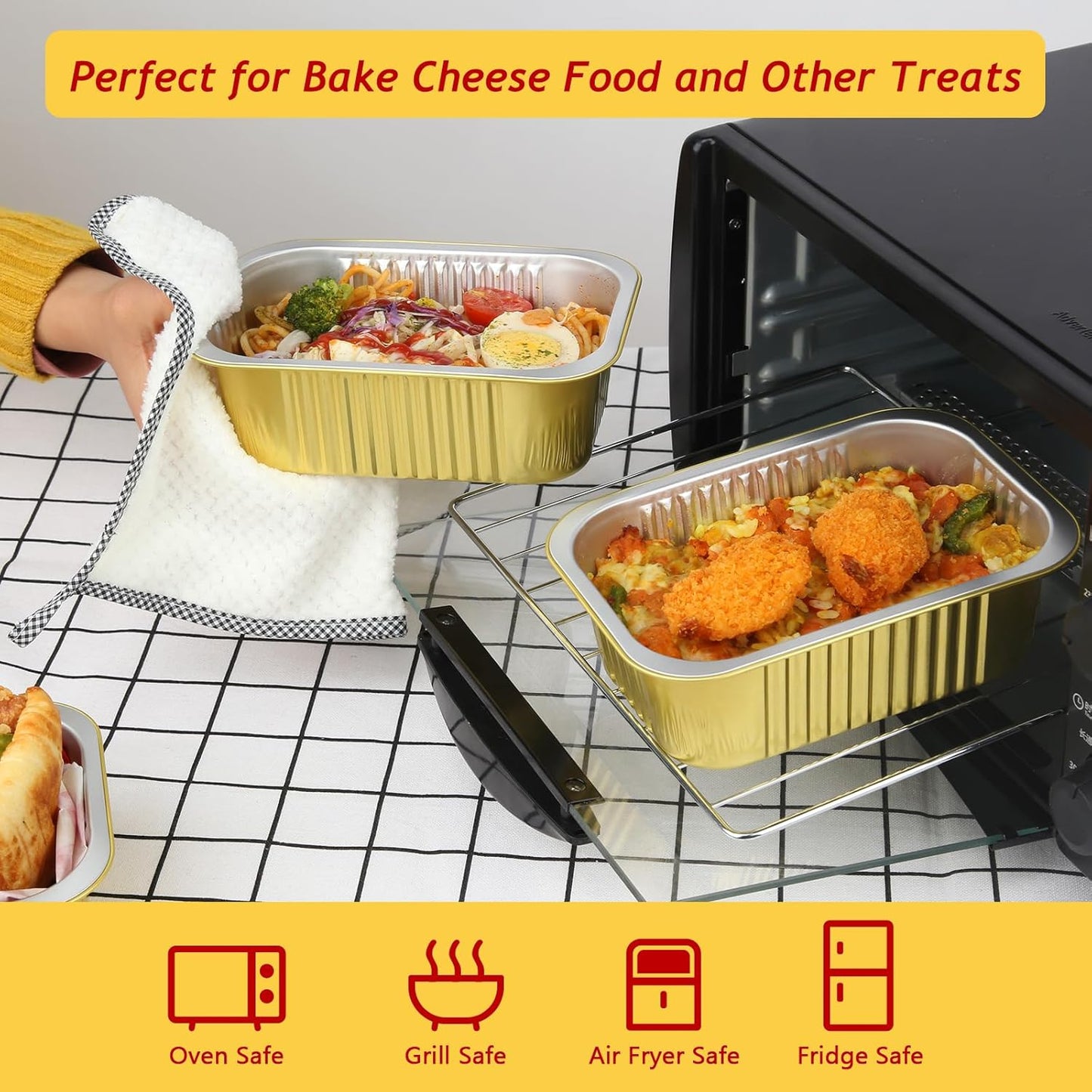 LNYZQUS 1lb Small Foil Pans With PP Lids 50 Pack, 16oz Heavy Duty Aluminum Leftover Containers Holders,Disposable Baking Tins To Go Containers For Cooking Heating Storing Meal Prep