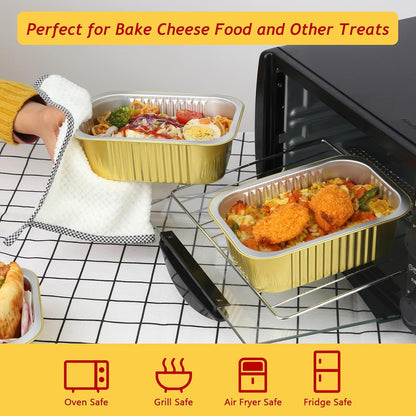 LNYZQUS 1lb Small Foil Pans With PP Lids 50 Pack, 16oz Heavy Duty Aluminum Leftover Containers Holders,Disposable Baking Tins To Go Containers For Cooking Heating Storing Meal Prep