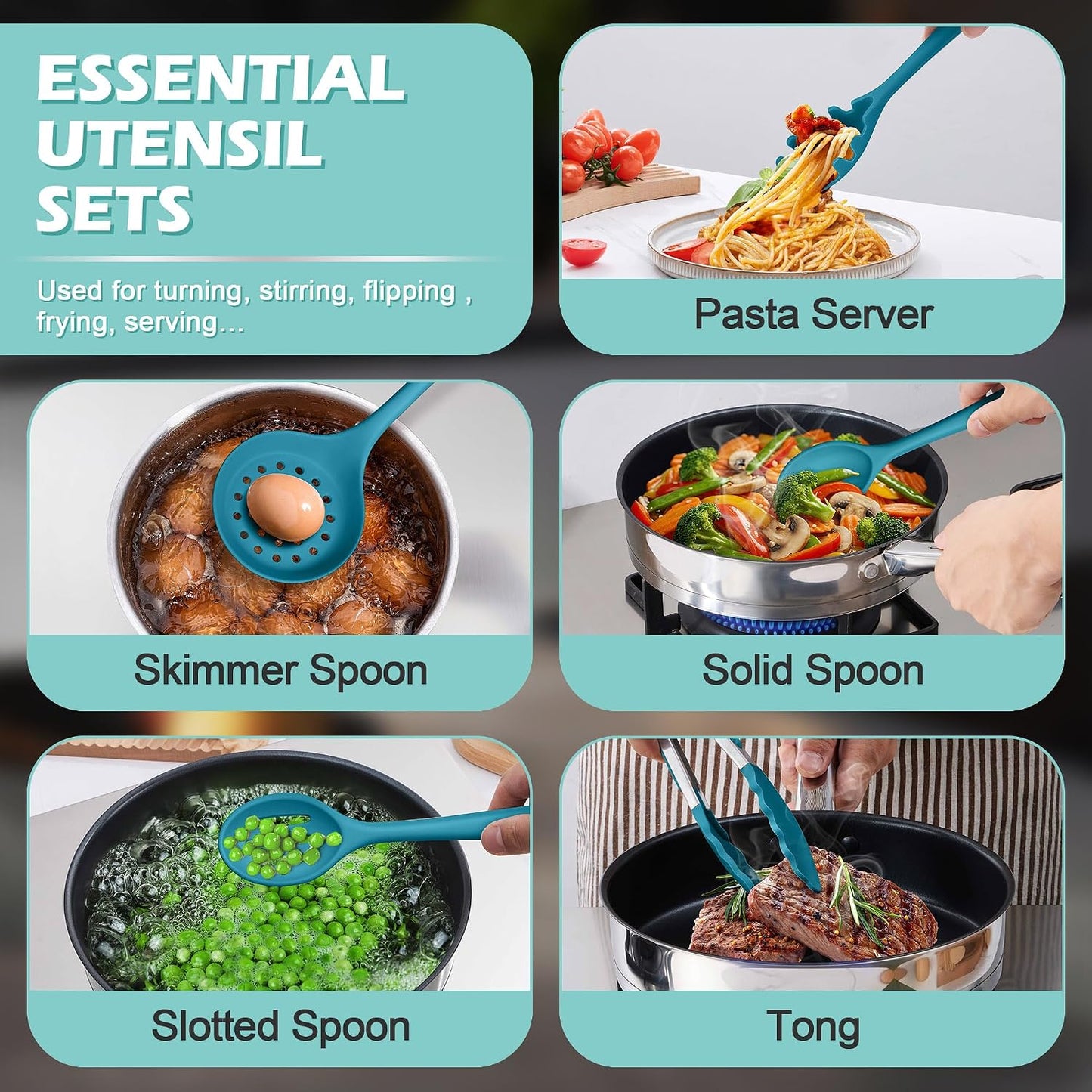 Homikit Silicone Cooking Utensil Set, 15pcs Kitchen Utensils with Holder for Nonstick Cookware, Heat Resistant Nontoxic Silicone Spatula Set Dishwasher Safe Kitchen Tools for Baking-Black