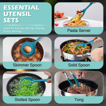 Homikit Silicone Cooking Utensil Set, 15pcs Kitchen Utensils with Holder for Nonstick Cookware, Heat Resistant Nontoxic Silicone Spatula Set Dishwasher Safe Kitchen Tools for Baking-Black