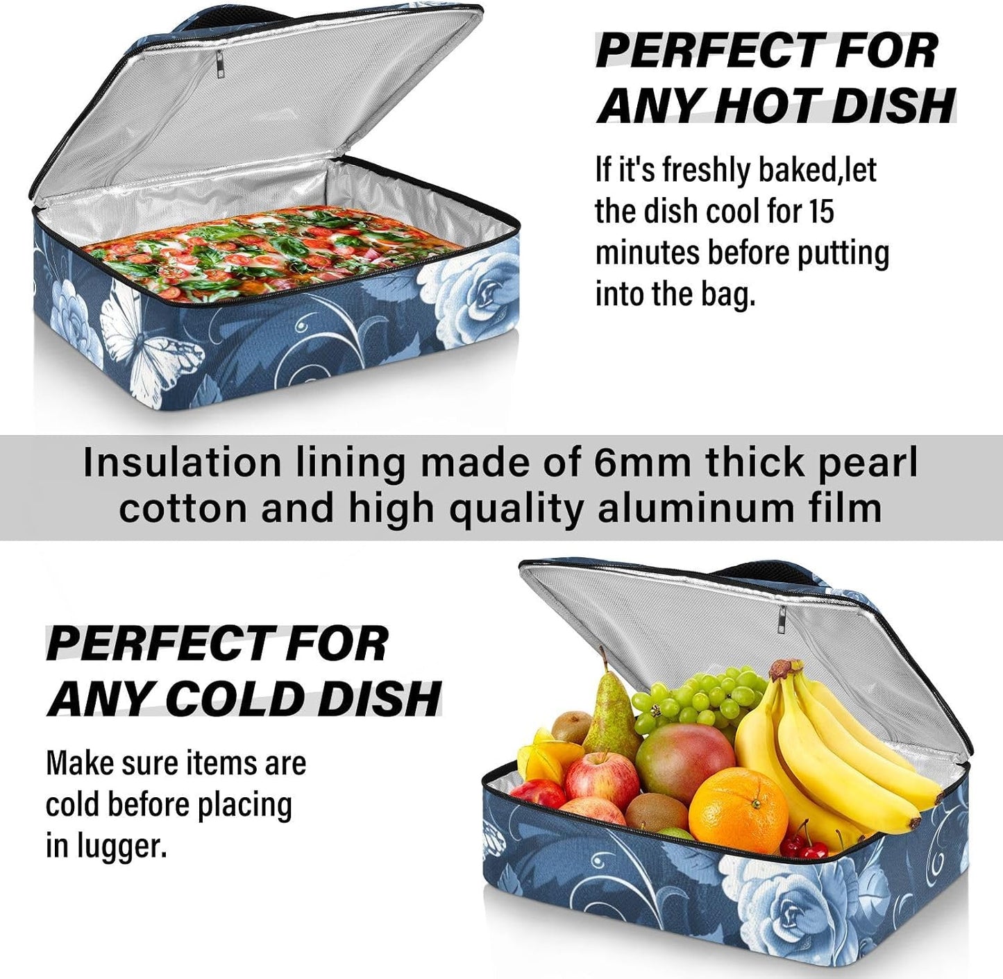 Casserole Carriers for Hot or Cold Food Reusable Casserole Dish Carrier Insulated Thermal Large Capacity Durable Perfect for Party Camping Family Gatherings Yellow Fish - Colors B