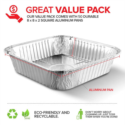 Stock Your Home Aluminum Pans 8x8 Disposable Foil Pans (20 Pack) - 8 Inch Square Pans - Tin Foil Pans Great for Cooking, Heating, Storing, Prepping Food