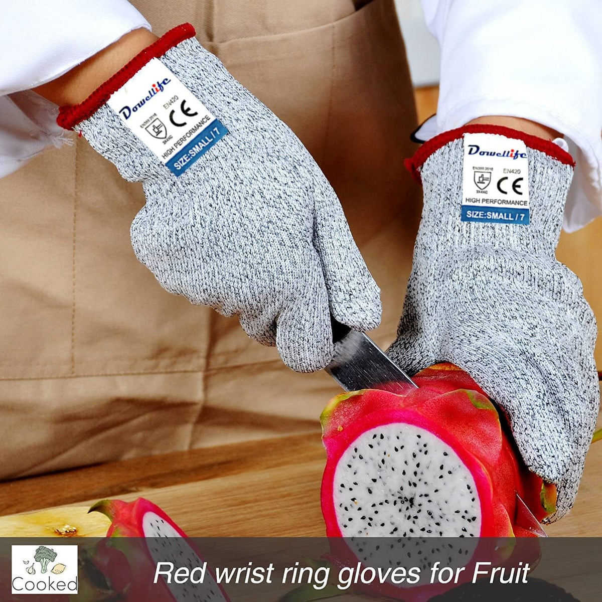 Dowellife Cut Resistant Gloves Food Grade Level 5 Protection, Safety Kitchen Cut Gloves for Chef Oyster Shucking Mandolin Knife Butcher Meat Cutting