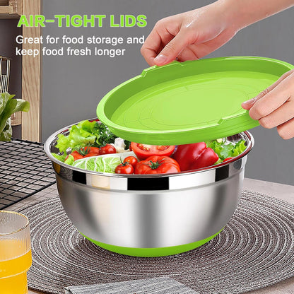 LIANYU Stainless Steel Mixing Bowls Sets of 6, Large 7, 3.5, 2.5, 2, 1.5, 1QT Size with Transparent Airtight Lids, Metal Nesting Serving Bowl Sets for Home Kitchen, Dishwasher & Freezer Safe, Black