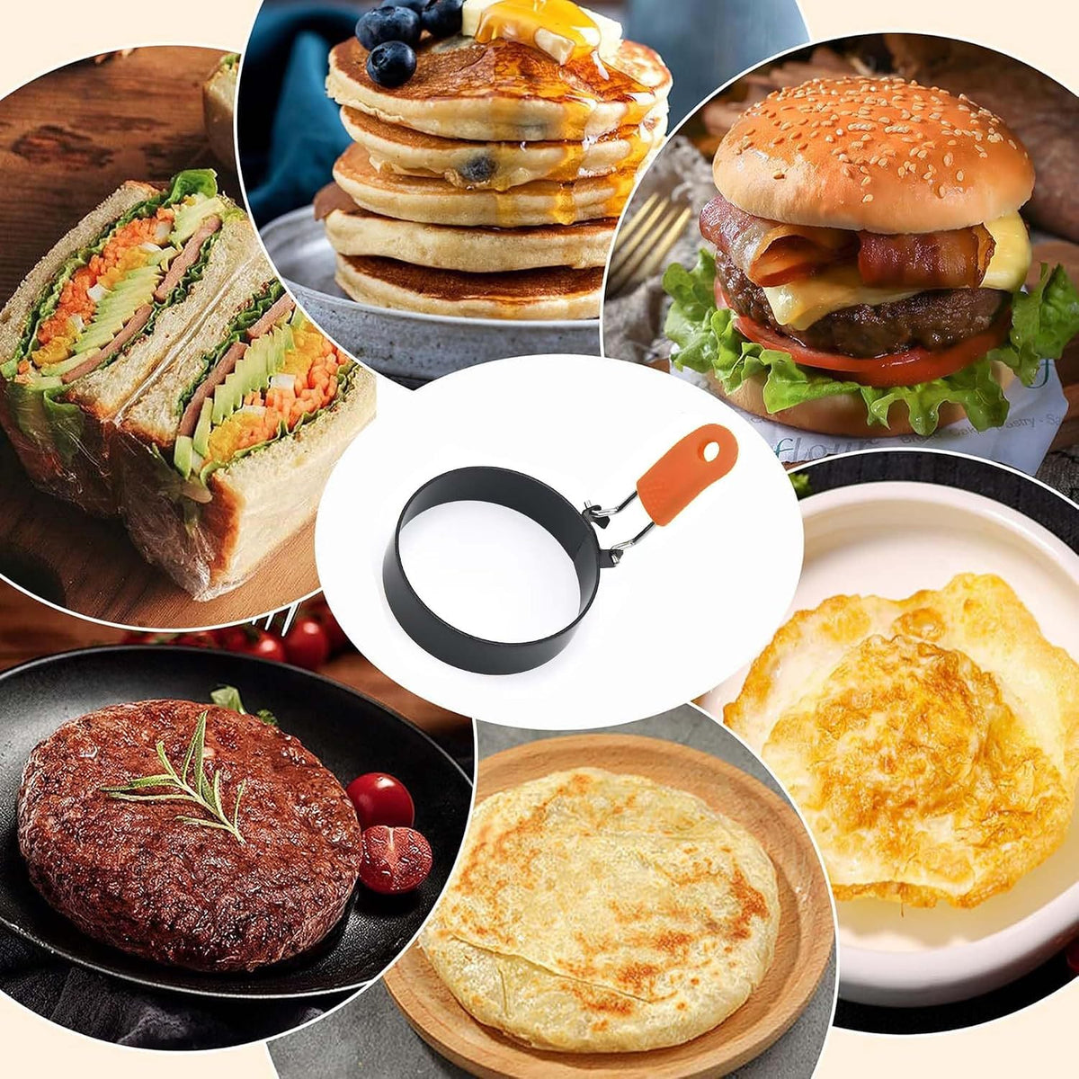 3.5" Nonstick Stainless Steel Egg Rings Set of 4 with Oil Brush&Egg Separator, Round Crumpet Ring Mold for Muffins Pancake Cooking Griddle, Portable Grill Accessories for Indoor Camping Breakfast