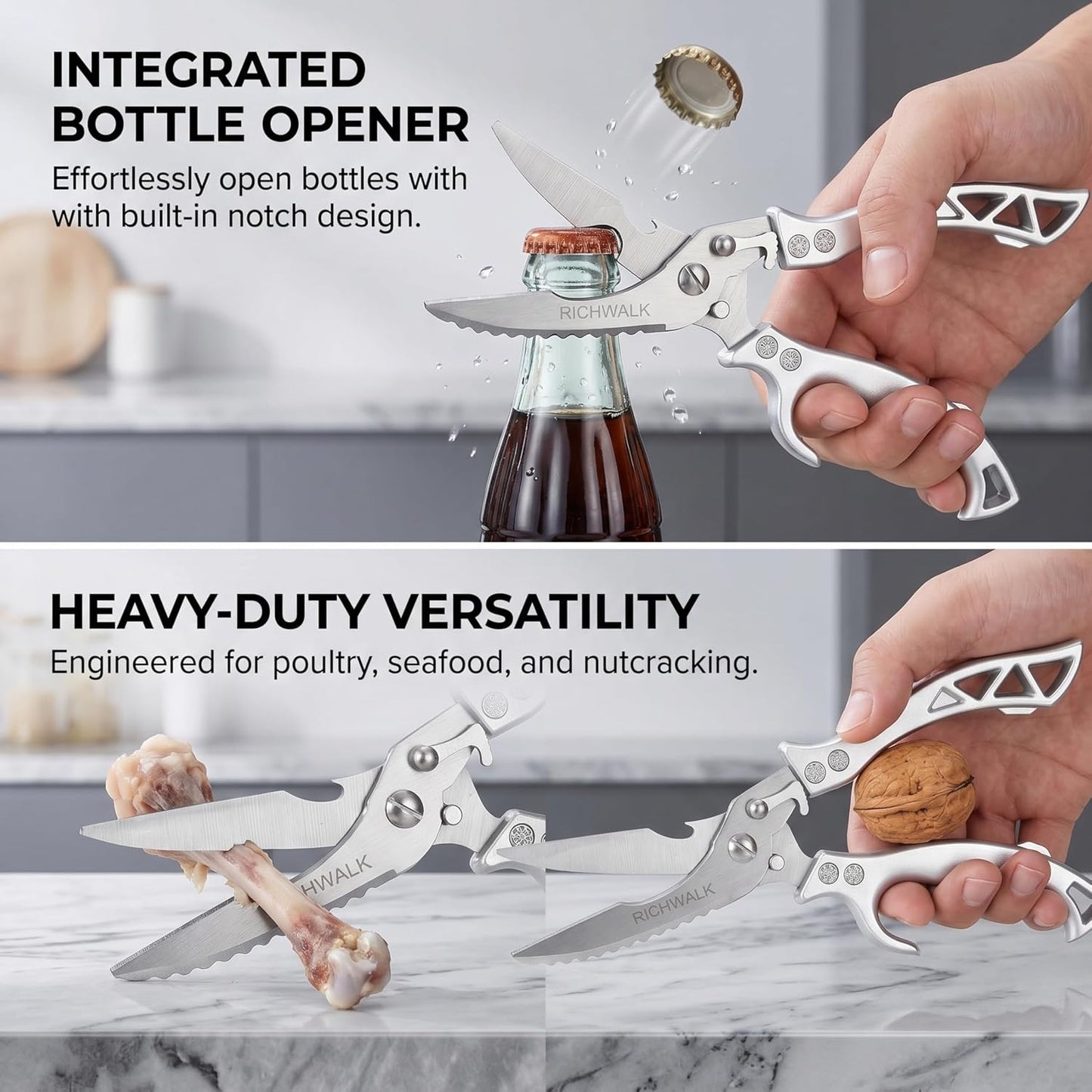 Kitchen Scissors - Heavy Duty Poultry Shears Sharp Cutting Food Chicken Bone Meat Vegetable for Cooking, Multipurpose Stainless Steel Utility Scissors, Safety Lock