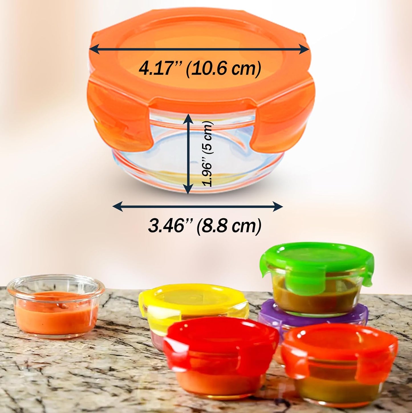 ARSUK 4Oz Glass Food Storage Containers with Snap-On BPA-Free Lids 12 Pack - Small Glass Jars for Sauce, Spices, Meal Prep - Reusable & Dishwasher Microwave Fridge Freezer Safe