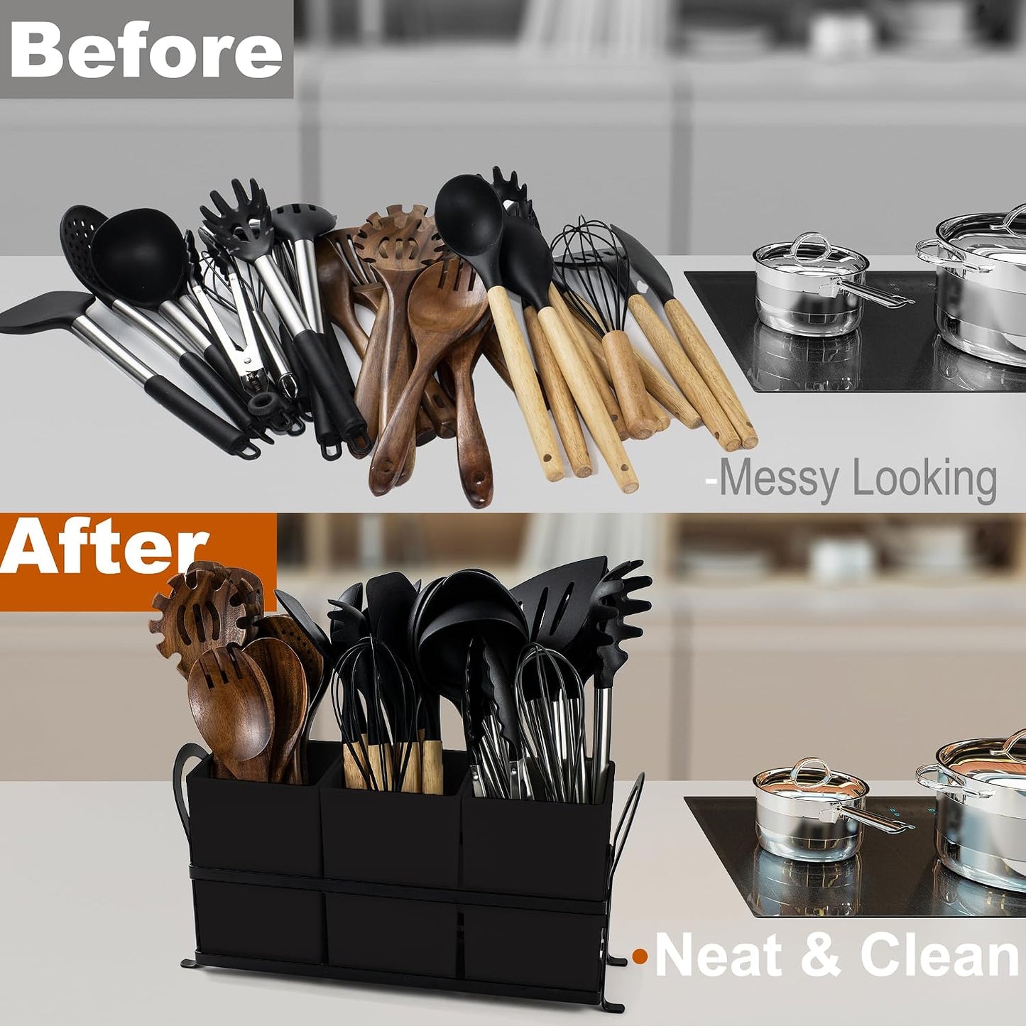 Czlizdyt Cutlery Holder with Drain Holes, Silverware Caddy for Party Countertop, 3pcs Bins Set Utensil Holders for Spoon and Fork, White