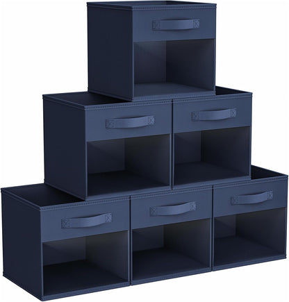 DIMJ Storage Cubes, 11x 11 inch Cube Storage Bin, 6 Pack Closet organizers and storage Bins with Window, Collapsible Baskets with Handle for Shelves, Clothes, Toys, Books (Grey)