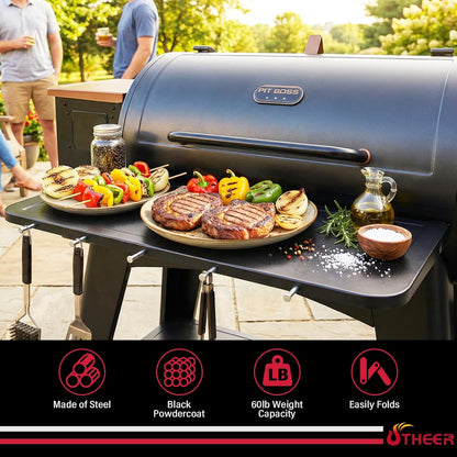 Upgraded Grill Table for Weber Kettle 22"/18"/26", Master Touch 22", Smokey Mountain, Recteq Pellet Grill RT-B380, Prep Station with Cutting Board, Basin, 4 Hooks, Shelf for Weber Kettle Accessories