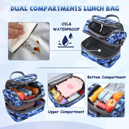 Lunch Bag for Girls,ChaseChic Insulated Lightweight Lunch Boxes for Kids Boys Dual Compartment Lunch Organizer Leak-Proof Cooler Bag with Detachable Adjustable Shoulder Strap,Purple Butterflies