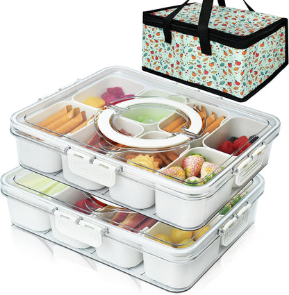 Artcome Sealed Divided Serving Tray with Handle, 8 Compartments, & Carry Bag - Ideal for Organizing and Carrying Snacks and Appetizers - Perfect for Outdoor Dining, Picnics, BBQs, Gatherings & Leisure