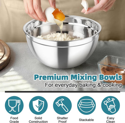 TeamFar Mixing Bowls, Stainless Steel Nesting Salad Bowls with Airtight Lids Set, For Serving/Mixing/Storing, Healthy & Long-lasting, Dishwasher Safe & Easy Clean, 4.6/3 / 1.5 QT, Colorful