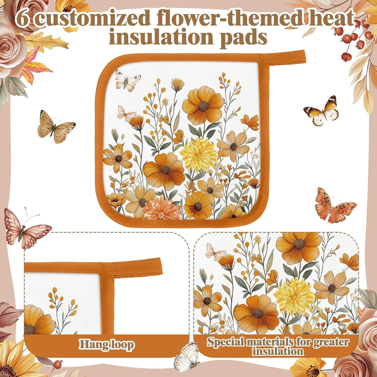 Bencailor 12 Pcs Christmas Wildflower Pot Holders with Pocket