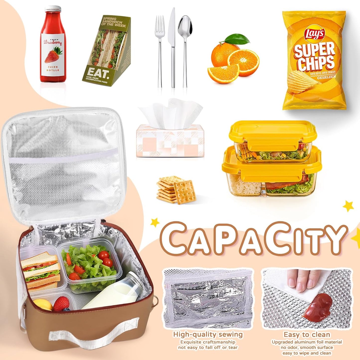 Nsrzua Lunch Bag Kids-Kids Insulated Lunch Bag with Adjustable Strap - Reusable Leakproof Lunch Box for Girls, Preppy School Lunch Tote for Travel, Picnic,School & Winter Camp