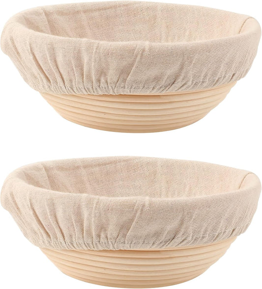 DOYOLLA Bread Proofing Baskets Set of 2 8.5 inch Round Dough Proofing Bowls and Liners Perfect Home Sourdough Bread Baking supplies