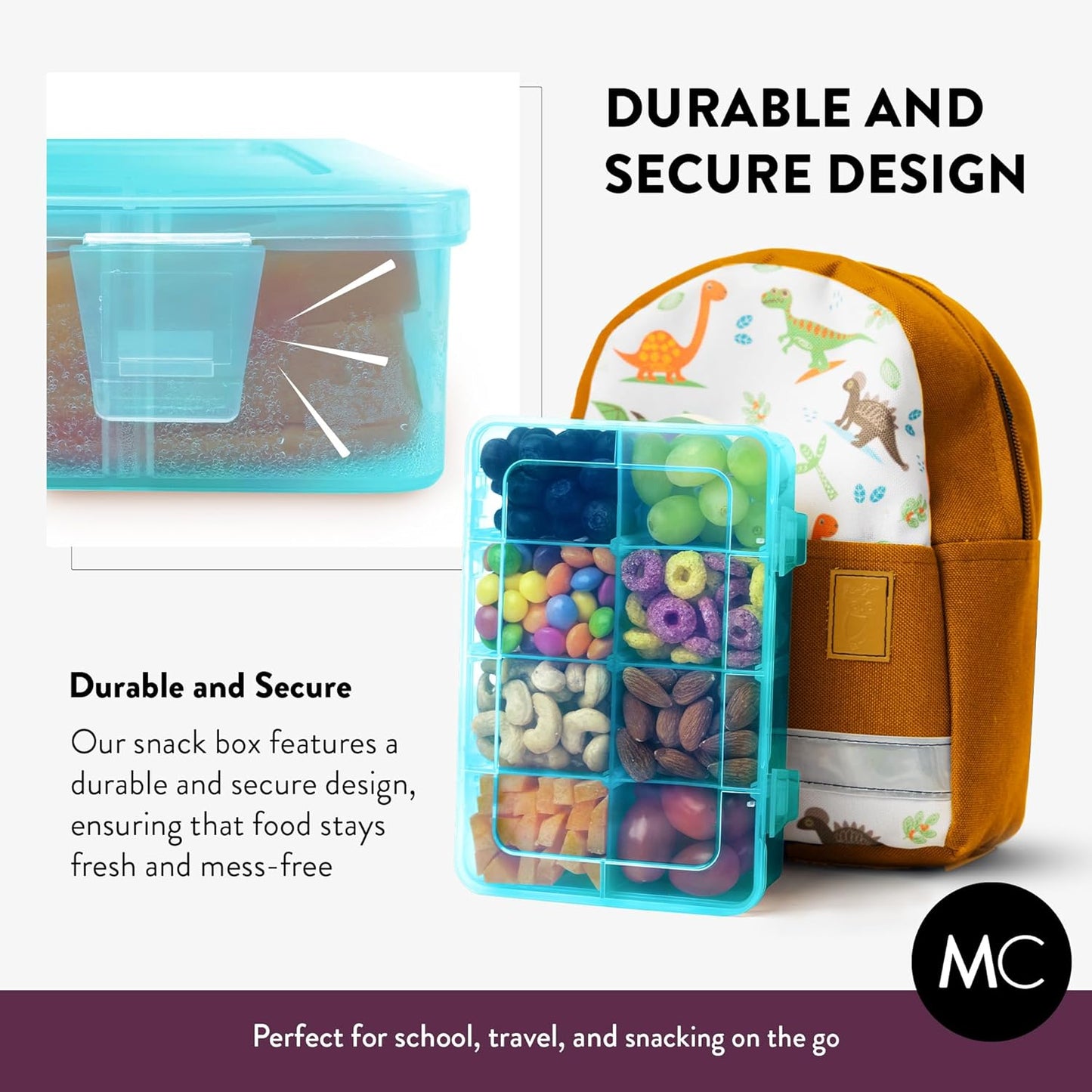 Large Kids Snack Box Containers Set of 2 -100 Labels, BPA-Free, Adjustable Compartments, Dishwasher Safe, Reusable Tray, Food Grade, Meal Prep Container, PARENT TESTED PARENT APPROVED AWARD (Clear)