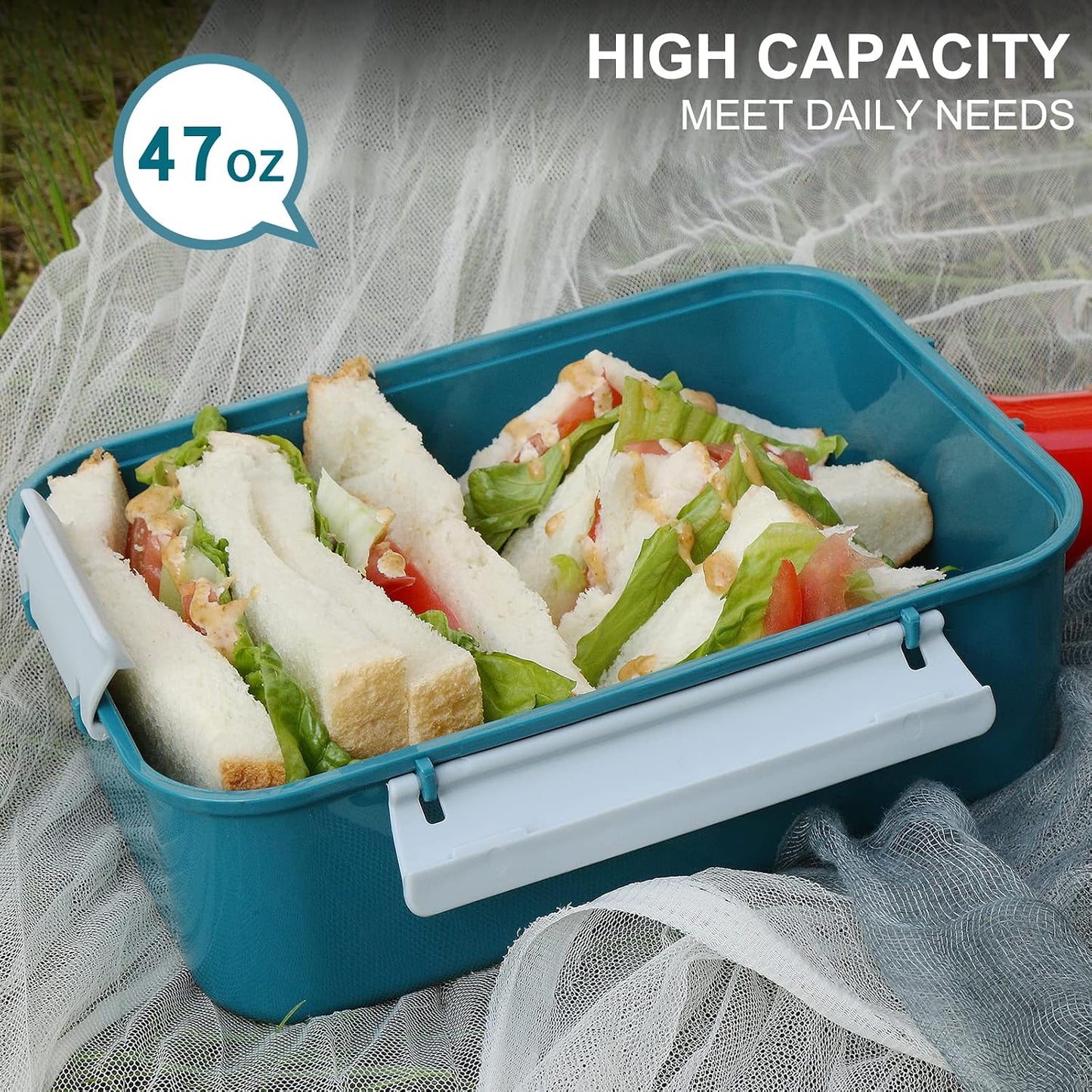 3 Pack Salad Lunch Box Food Storage Containers, 47oz Bento Box To Go Container with Lids, Reusable Meal Prep Containers with Removable Tray & Dressing Pots for Kids and Adults, Microwave Safe