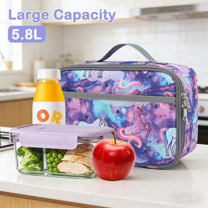 FlowFly Kids Lunch box Insulated Soft Bag Mini Cooler Back to School Thermal Meal Tote Kit for Girls, Boys, Black