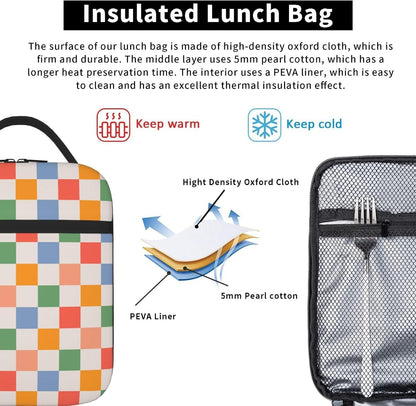 70s Retro Mushroom Floral Insulated Lunch Bag Reusable Cooler Lunch Box Portable Leakproof Thermal Container Tote Bags for Girls Boys School Travel
