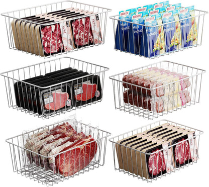 iSPECLE Freezer Organizer Bins - 4 Pack Upright Freezer Baskets for 17/21 Cu.Ft Stand Up Freezer, Wire Storage for Reach-In Freezer, Slide-Out Access, Prevents Items Falling, 2 Large 2 Medium, White