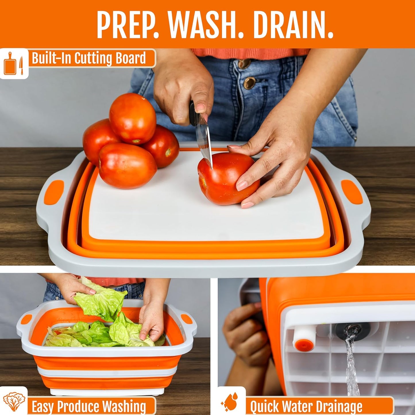 Collapsible BBQ Prep Tub with Lid & Cutting Board – 8L Folding Meat Marinating Container – Multipurpose Tub for Food Storage, Camping & Grilling – Portable Meal Prep Tray for Outdoor Cooking