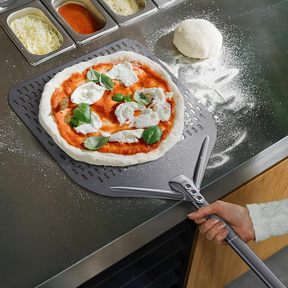 2 Piece Pizza Peel Set, 14 Inch Perforated Aluminum Pizza Peel with Long Handle, 9 Inch Round Turning Pizza Peel, Pizza Oven Utensil Kit for Homemade Pizza