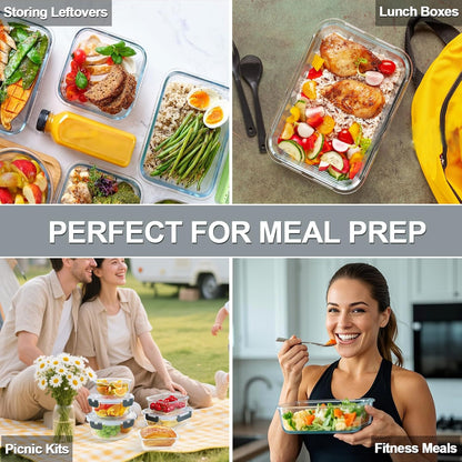 KAMOTA Glass Food Storage Containers, Grey Glass Meal Prep Containers, Airtight Containers with Snap-Lock Lids, Set of 12, for Microwave/Oven/Freezer/Dishwasher